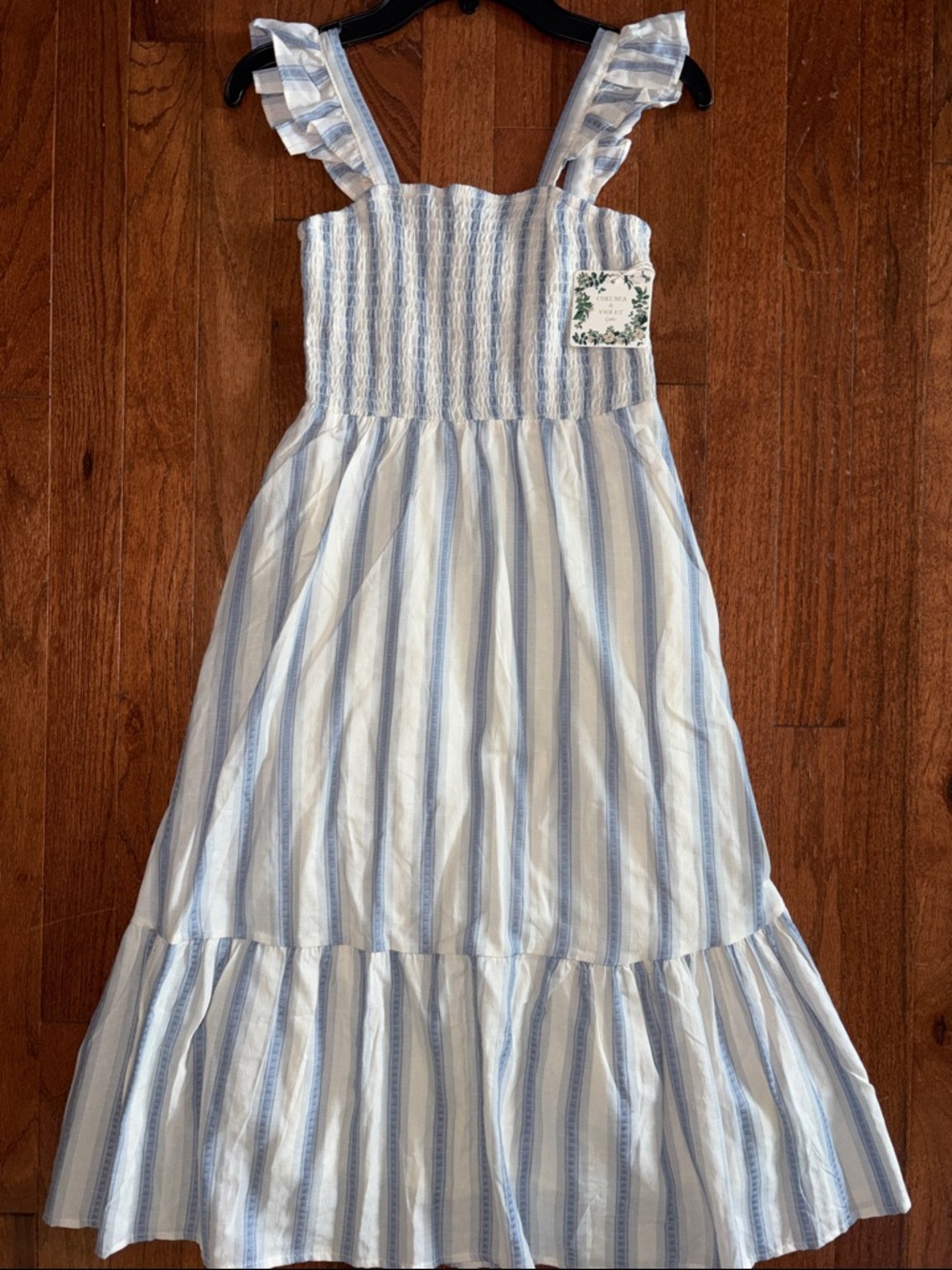 NWT Chelsea & Violet Girls' Blue and White Striped Smocked Ruffle Sundress M